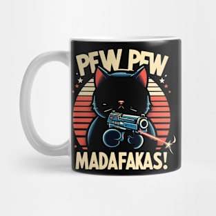 Pew Pew Madafakas Cat Crazy Vintage Funny Cat Owners Mug